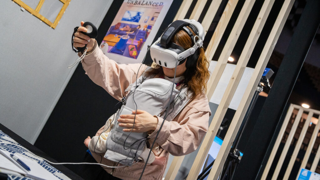 A visitor tries a virtual reality experience